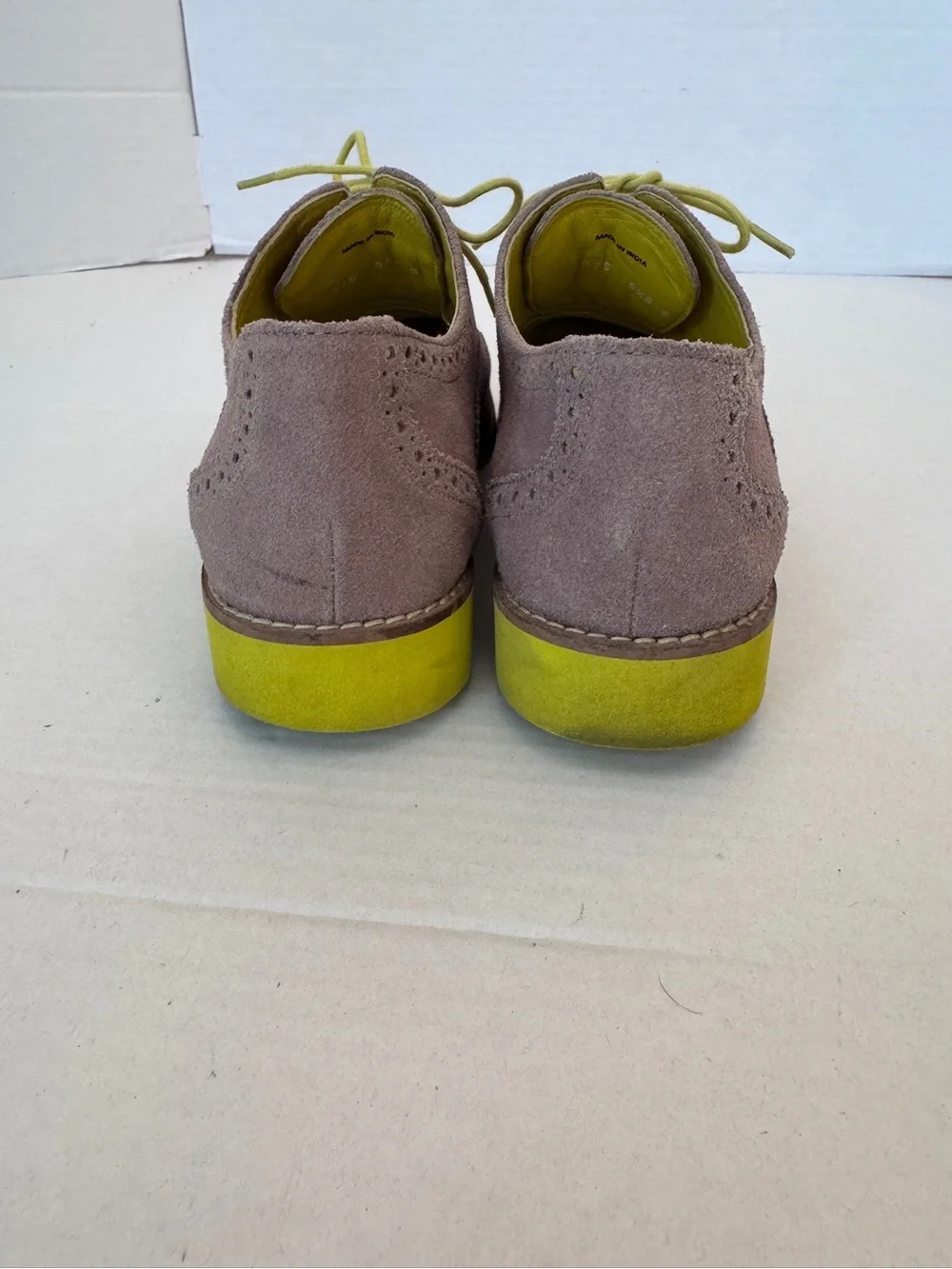 Cole Haan Womens Alisa Oxfords Taupe Suede Neon Yellow Brogue Wingtip Size 9.5
